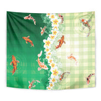 Hawaii And Japan Tapestry Plumeria Lei With Koi Fish Green LT05 - Polynesian Pride