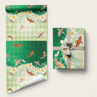 Hawaii And Japan Wrapping Paper Plumeria Lei With Koi Fish Green