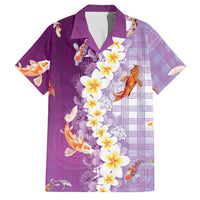 Hawaii And Japan Family Matching Puletasi and Hawaiian Shirt Plumeria Lei With Koi Fish Purple LT05 Dad's Shirt - Short Sleeve Purple - Polynesian Pride