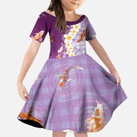 Hawaii And Japan Family Matching Summer Maxi Dress and Hawaiian Shirt Plumeria Lei With Koi Fish Purple LT05 Daughter's Dress Purple - Polynesian Pride