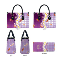 Hawaii And Japan Leather Bag Plumeria Lei With Koi Fish Purple LT05 - Polynesian Pride