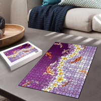 Hawaii And Japan Puzzle Plumeria Lei With Koi Fish Purple LT05 - Polynesian Pride