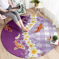 Hawaii And Japan Round Carpet Plumeria Lei With Koi Fish Purple LT05 - Polynesian Pride