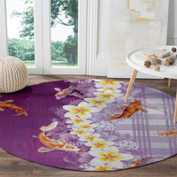 Hawaii And Japan Round Carpet Plumeria Lei With Koi Fish Purple LT05 - Polynesian Pride