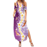 Hawaii And Japan Summer Maxi Dress Plumeria Lei With Koi Fish Purple LT05 Women Purple - Polynesian Pride