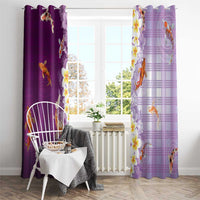 Hawaii And Japan Window Curtain Plumeria Lei With Koi Fish Purple LT05 - Polynesian Pride