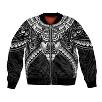 New Zealand Morepork Bomber Jacket Maori Pattern Black LT05 Unisex Black - Polynesian Pride