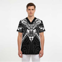 New Zealand Morepork Scrub Top Maori Pattern Black - Polynesian Pride