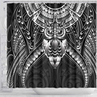 New Zealand Morepork Shower Curtain Maori Pattern Black