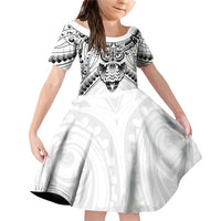 New Zealand Morepork Family Matching Off Shoulder Short Dress and Hawaiian Shirt Maori Pattern White