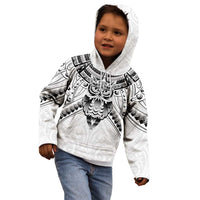 New Zealand Morepork Kid Hoodie Maori Pattern White