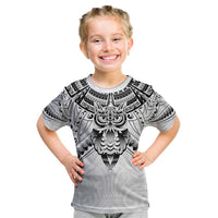 New Zealand Morepork Kid T Shirt Maori Pattern White