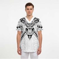 New Zealand Morepork Scrub Top Maori Pattern White - Polynesian Pride
