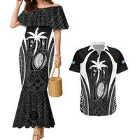 Custom Fiji Rugby Couples Matching Mermaid Dress and Hawaiian Shirt Fijian Warrior Black LT05 Black - Polynesian Pride
