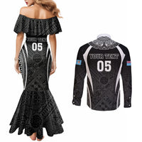 Custom Fiji Rugby Couples Matching Mermaid Dress and Long Sleeve Button Shirt Fijian Warrior Black LT05 - Polynesian Pride