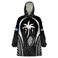 Custom Fiji Rugby Wearable Blanket Hoodie Fijian Warrior Black