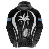 Custom Fiji Rugby Zip Hoodie Fijian Warrior Black