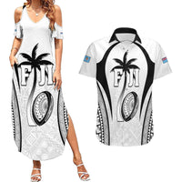 Custom Fiji Rugby Couples Matching Summer Maxi Dress and Hawaiian Shirt Fijian Warrior White LT05 White - Polynesian Pride