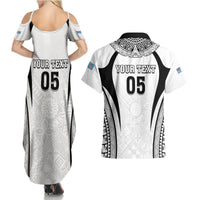 Custom Fiji Rugby Couples Matching Summer Maxi Dress and Hawaiian Shirt Fijian Warrior White LT05 - Polynesian Pride