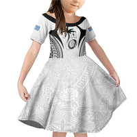 Custom Fiji Rugby Family Matching Mermaid Dress and Hawaiian Shirt Fijian Warrior White LT05 Daughter's Dress White - Polynesian Pride