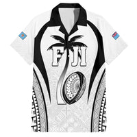 Custom Fiji Rugby Family Matching Off Shoulder Short Dress and Hawaiian Shirt Fijian Warrior White LT05 Dad's Shirt - Short Sleeve White - Polynesian Pride
