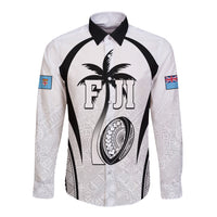 Custom Fiji Rugby Long Sleeve Button Shirt Fijian Warrior White