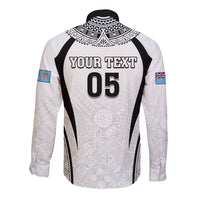 Custom Fiji Rugby Long Sleeve Button Shirt Fijian Warrior White