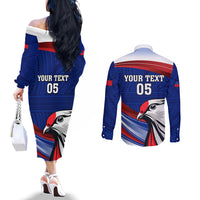 Custom Samoa Rugby Couples Matching Off The Shoulder Long Sleeve Dress and Long Sleeve Button Shirt Manuma Ptilinopus Perousii