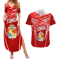 Custom Tonga Rugby Couples Matching Summer Maxi Dress and Hawaiian Shirt Kupesi Ngatu Pattern LT05 Red - Polynesian Pride