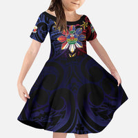 Haiti Philippines Family Matching Off The Shoulder Long Sleeve Dress and Hawaiian Shirt Haitian Coat Of Arms With Filipino Sun LT05 Daughter's Dress Black - Polynesian Pride