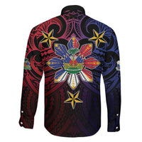 Haiti Philippines Family Matching Off Shoulder Maxi Dress and Hawaiian Shirt Haitian Coat Of Arms With Filipino Sun LT05 - Polynesian Pride