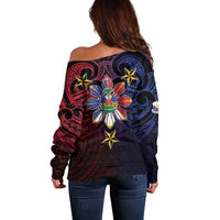 Haiti Philippines Off Shoulder Sweater Haitian Coat Of Arms With Filipino Sun