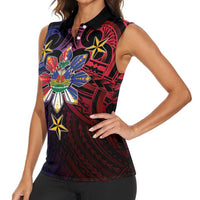 Haiti Philippines Women Sleeveless Polo Shirt Haitian Coat Of Arms With Filipino Sun LT05 - Polynesian Pride