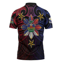 Haiti Philippines Zipper Polo Shirt Haitian Coat Of Arms With Filipino Sun LT05 - Polynesian Pride