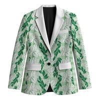 Hawaii Ti Leaf Maile Tuberose Lei Blazer With Hanalei Leaf Green