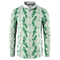 Hawaii Ti Leaf Maile Tuberose Lei Button Sweatshirt With Hanalei Leaf Green