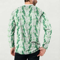 Hawaii Ti Leaf Maile Tuberose Lei Button Sweatshirt With Hanalei Leaf Green