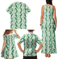 Hawaii Ti Leaf Maile Tuberose Lei Family Matching Tank Maxi Dress and Hawaiian Shirt With Hanalei Leaf Green LT05 - Polynesian Pride