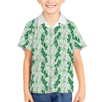 Hawaii Ti Leaf Maile Tuberose Lei Kid Hawaiian Shirt With Hanalei Leaf Green