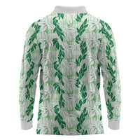 Hawaii Ti Leaf Maile Tuberose Lei Long Sleeve Polo Shirt With Hanalei Leaf Green