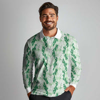 Hawaii Ti Leaf Maile Tuberose Lei Long Sleeve Polo Shirt With Hanalei Leaf Green