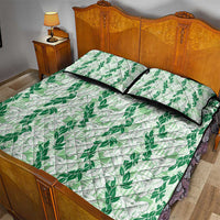 Hawaii Ti Leaf Maile Tuberose Lei Quilt Bed Set With Hanalei Leaf Green