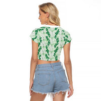 Hawaii Ti Leaf Maile Tuberose Lei Raglan Cropped T Shirt With Hanalei Leaf Green