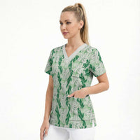 Hawaii Ti Leaf Maile Tuberose Lei Scrub Top With Hanalei Leaf Green