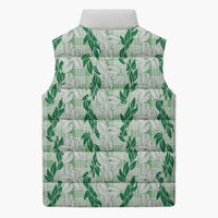 Hawaii Ti Leaf Maile Tuberose Lei Sleeveless Puffer Jacket With Hanalei Leaf Green