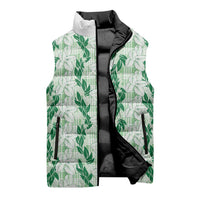Hawaii Ti Leaf Maile Tuberose Lei Sleeveless Puffer Jacket With Hanalei Leaf Green
