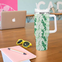 Hawaii Ti Leaf Maile Tuberose Lei Tumbler With Handle With Hanalei Leaf Green