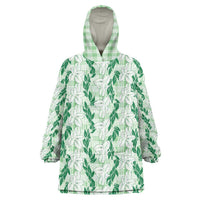 Hawaii Ti Leaf Maile Tuberose Lei Wearable Blanket Hoodie With Hanalei Leaf Green
