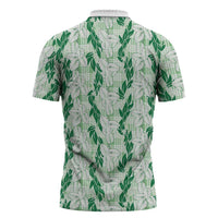 Hawaii Ti Leaf Maile Tuberose Lei Zipper Polo Shirt With Hanalei Leaf Green