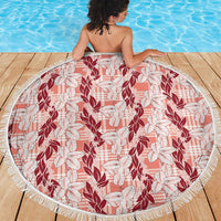 Hawaii Ti Leaf Maile Tuberose Lei Beach Blanket With Hanalei Leaf Red